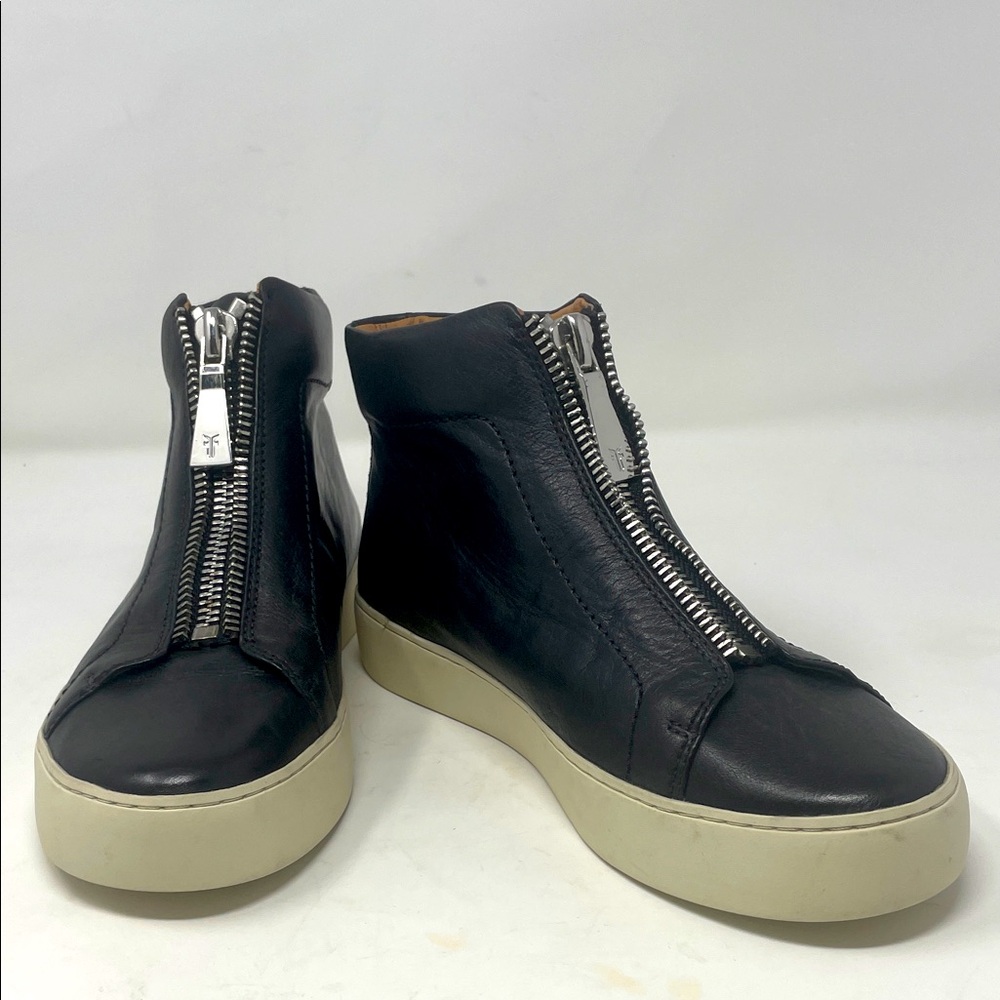 Frye Black Leather Zip-Up High Top Sneakers Size 7.5 Excellent Condition